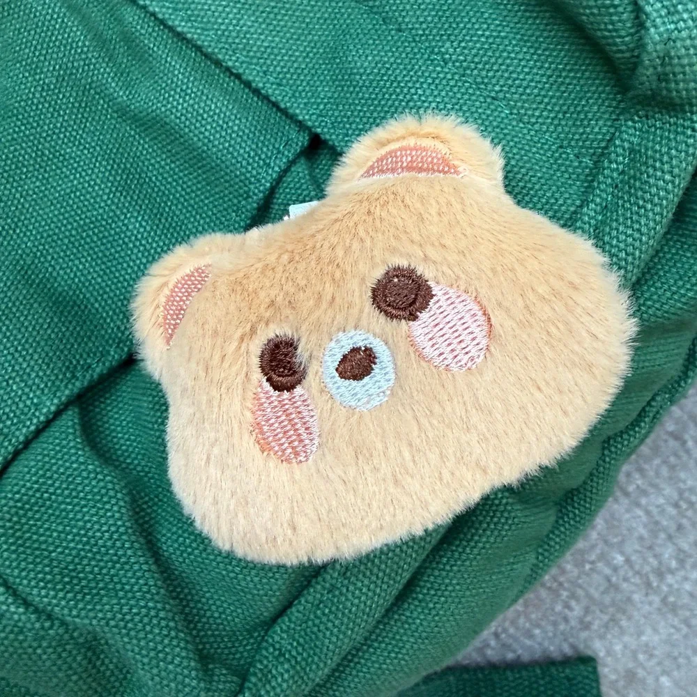 Phaoullzon Cute Green Backpack Purse for Kids Girls Canvas Bag With Pendant